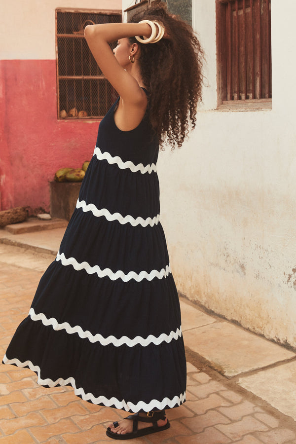 Winifred Maxi Dress In Black Ric Rac