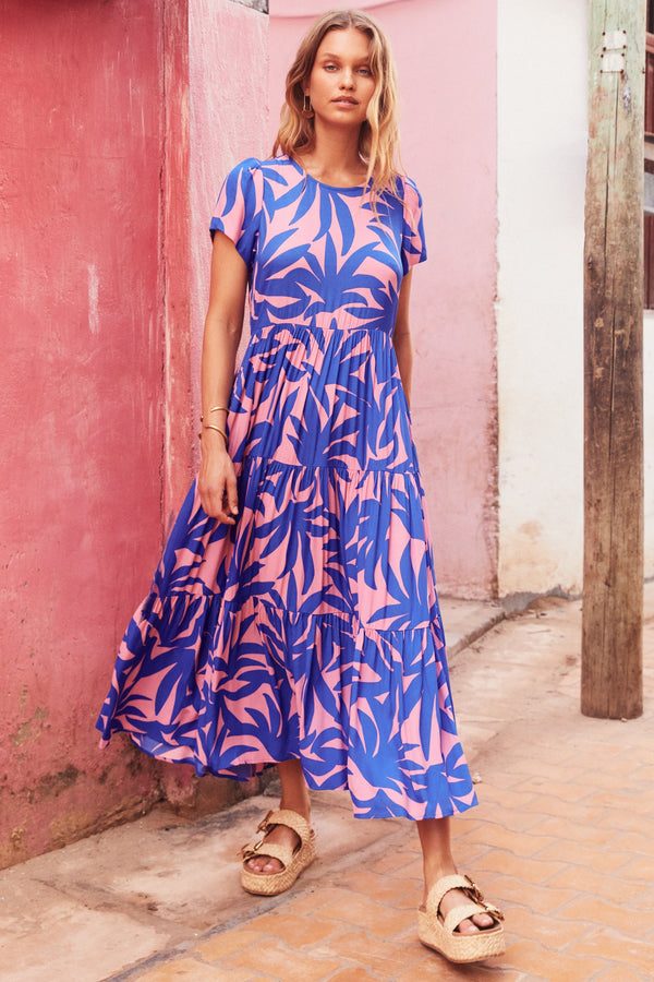Pili Dress In Blue Palms