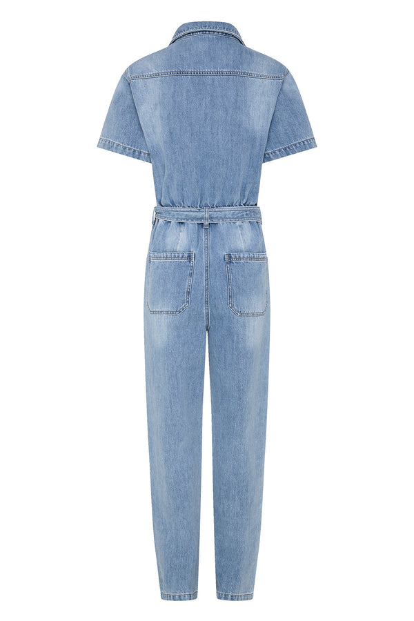 Denim Boiler Suit In Dusty Blue