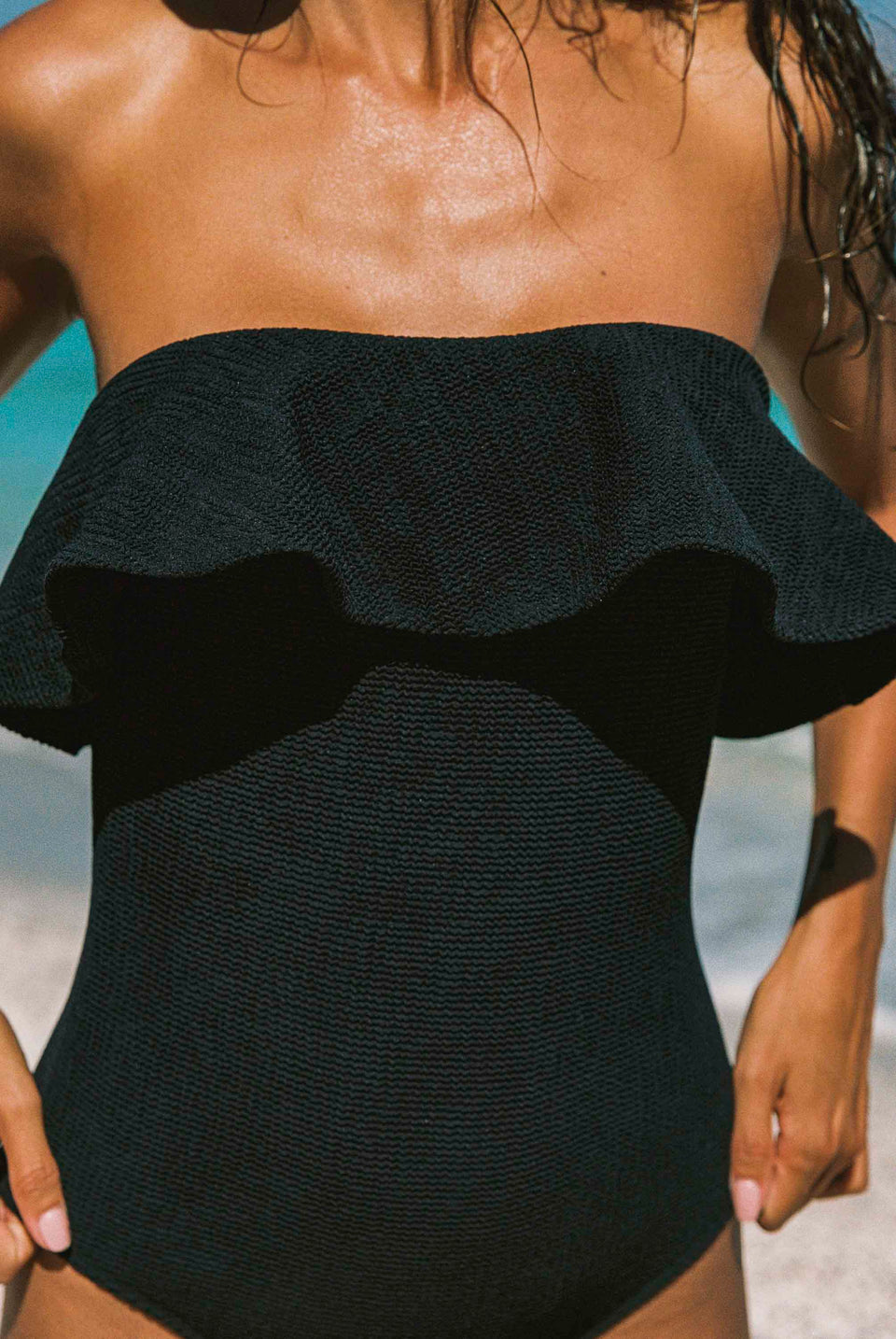 Rib Frill One-piece (Black) main image 1