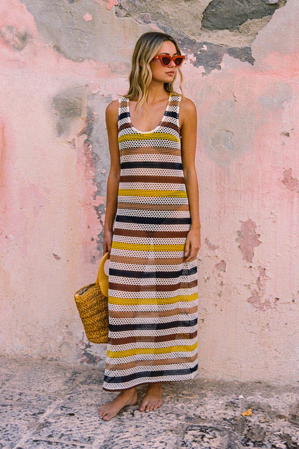 Courtney Dress In Sand Stripe