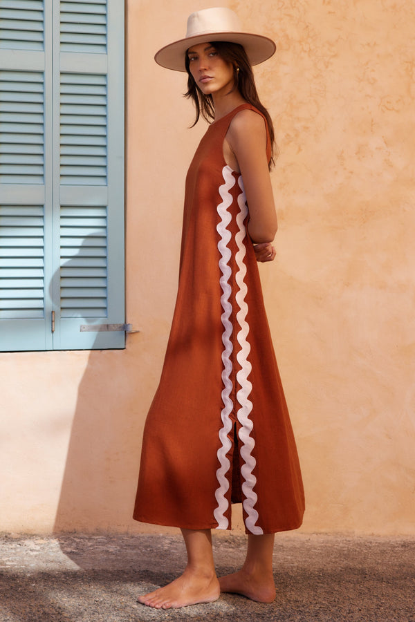 Margot Dress In Copper Ric Rac