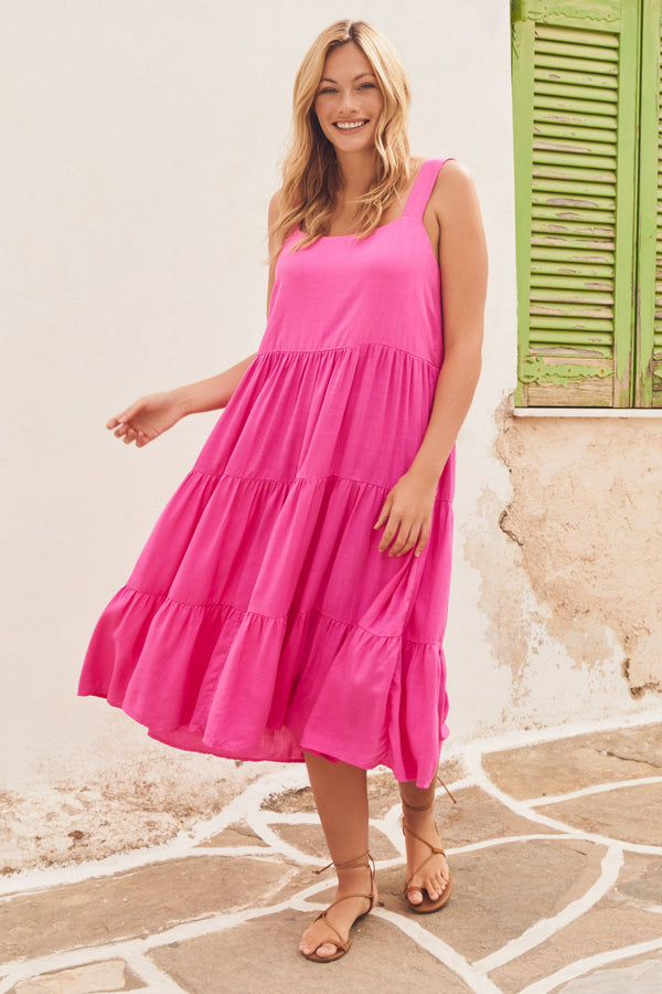 Sierra Midi Dress In Hot Pink