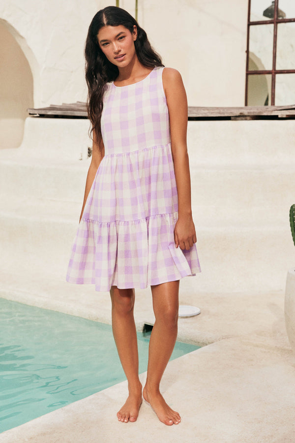 Olivia Tall Dress In Lavender Gingham