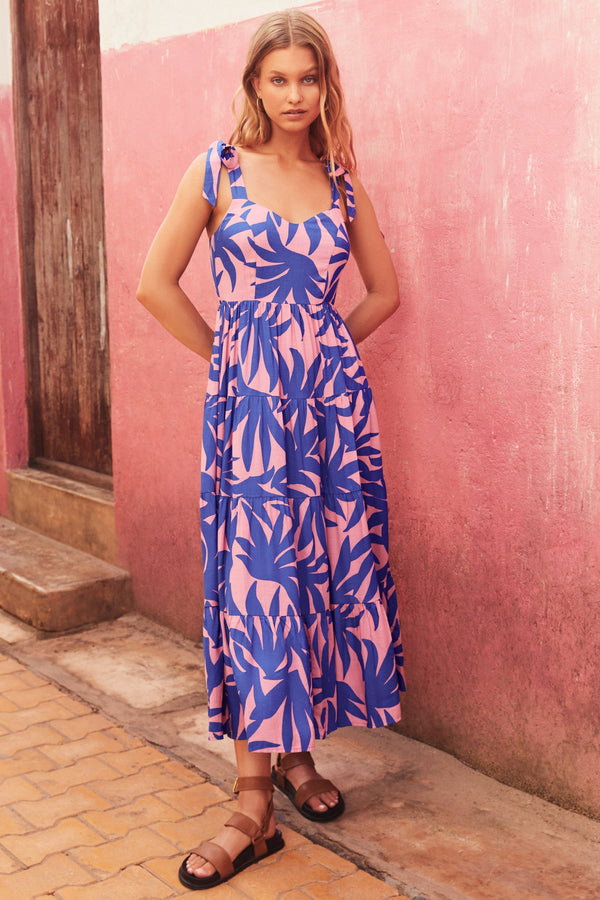 Matilde Dress In Blue Palms