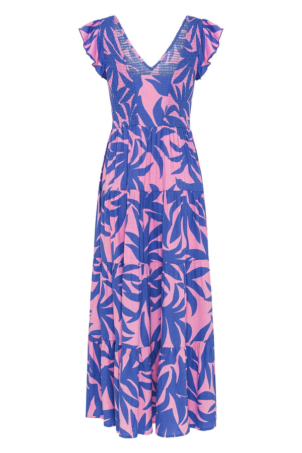 Lucia Dress In Blue Palms