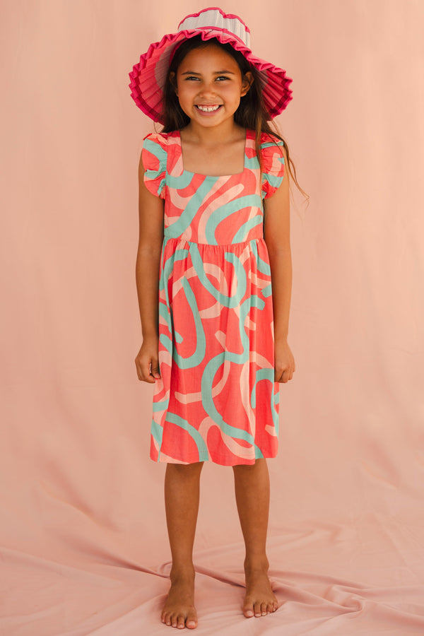 Maisy Dress In Peach Squiggle