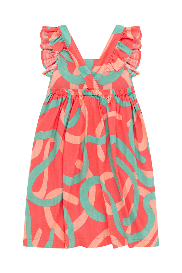 Maisy Dress In Peach Squiggle
