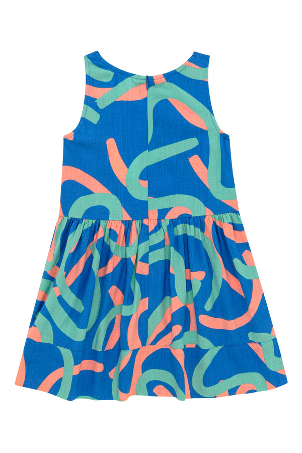 Sadie Bird Dress In Ocean Squiggle