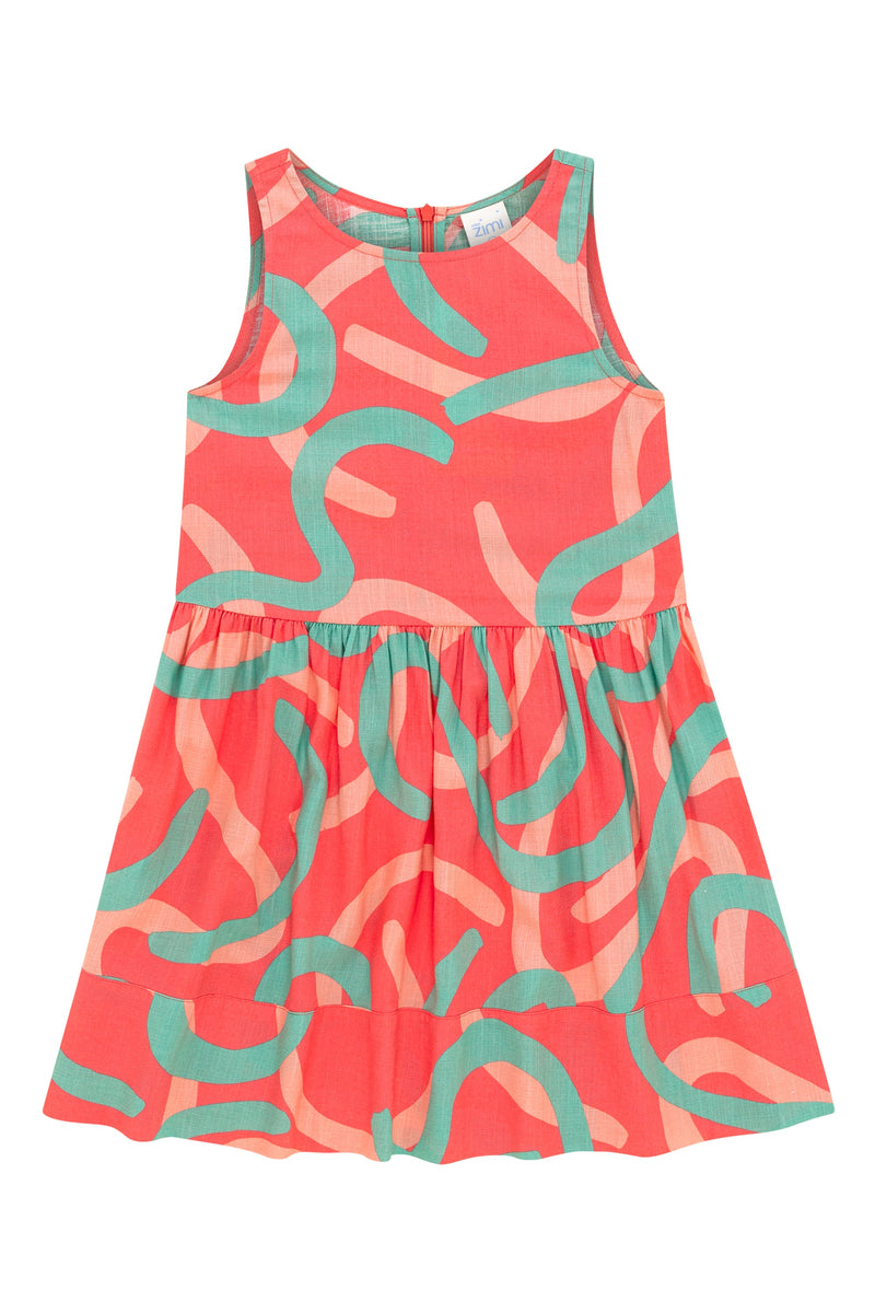 Sadie Bird Dress In Peach Squiggle Mister Zimi