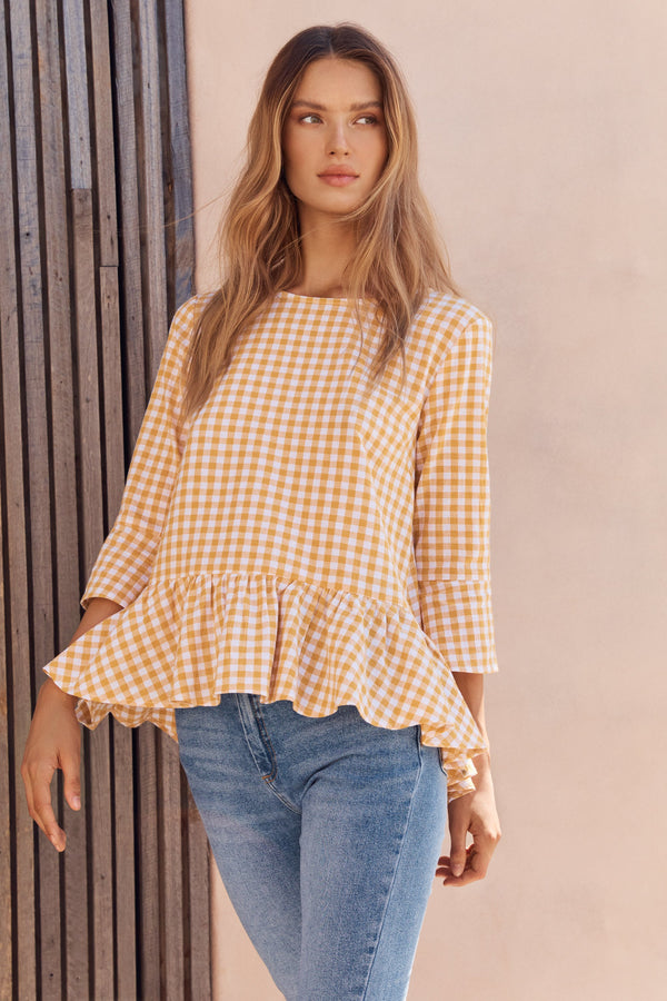 Winter Celeste Top In Mustard Gingham