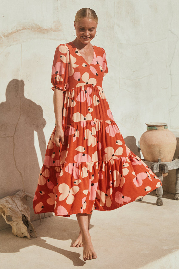 Mae Dress In Fire Bloom